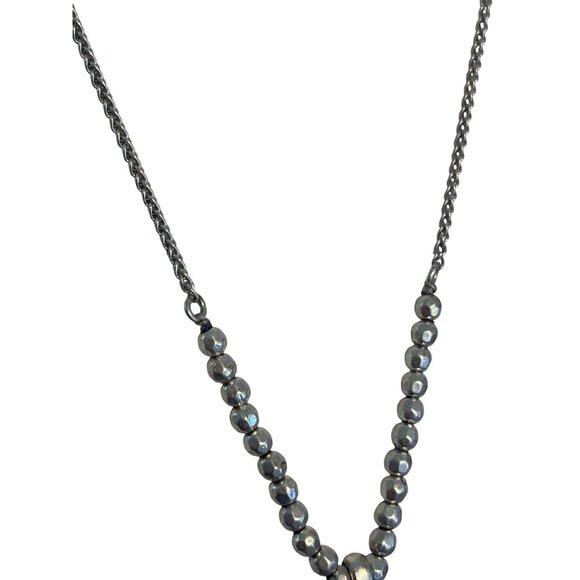 Lucky Brand Silver Tone Necklace Blue Agate Pendant Slide Adj Boho Marcasite - Picture 4 of 7